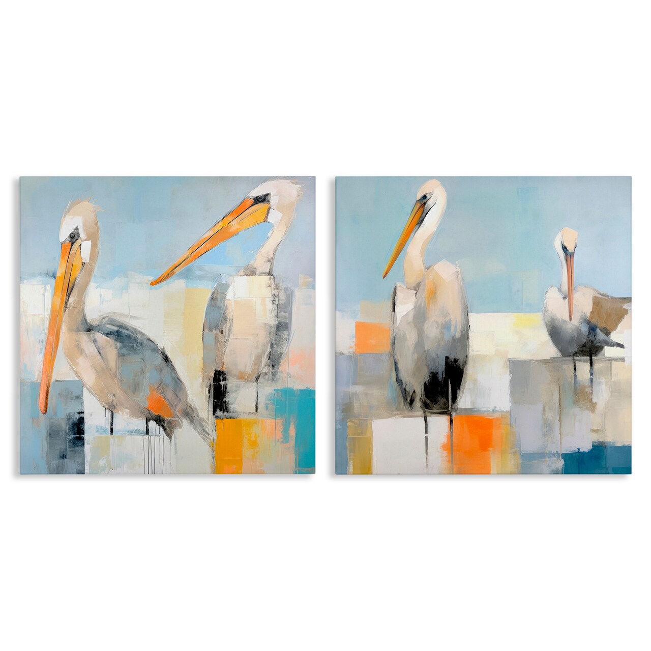 Stupell Industries Abstract Color Block Pelican Pair 2 pc Canvas Wall Art Set Design by Irena Orlov